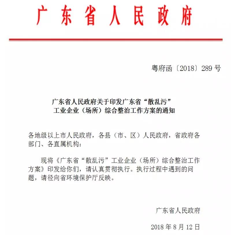 廣東省“散亂污”工業企業（場所）  綜合整治工作方案